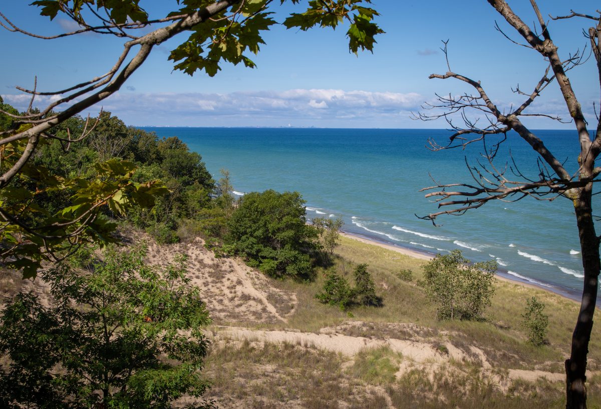 The Indiana Dunes at the southern shore of Lake Michigan.